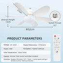 2026 New E27 Ceiling Fan Lamp Remote Control 110V 220V 3 Color Adjustable Modern Home Bedroom Living Room